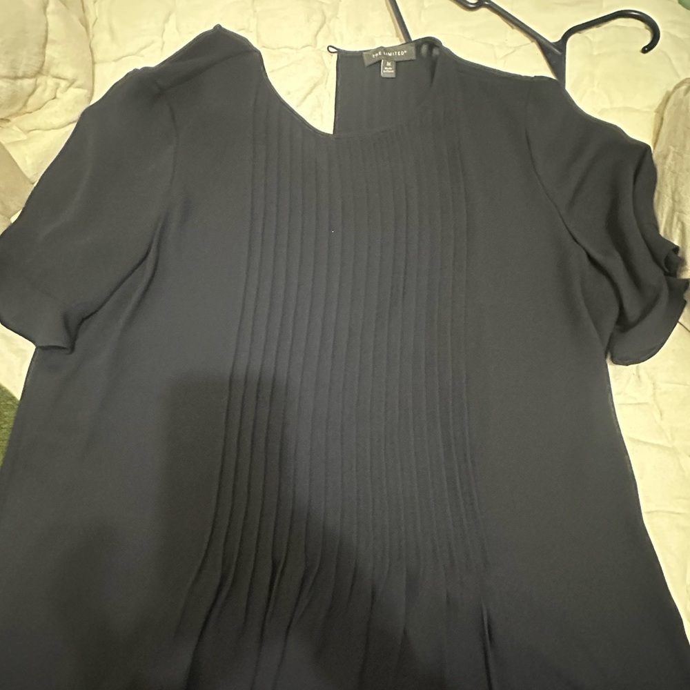 The Limited Navy Pleated Blouse